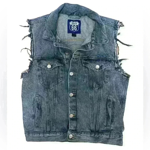 Vintage Route 66 Denim Cutoff Jacket Vest Custom With Skull And Vans Patch M - Picture 1 of 9